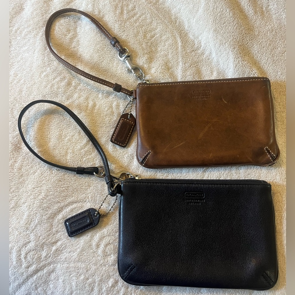Coach Leather Wristlet in Brown and Black